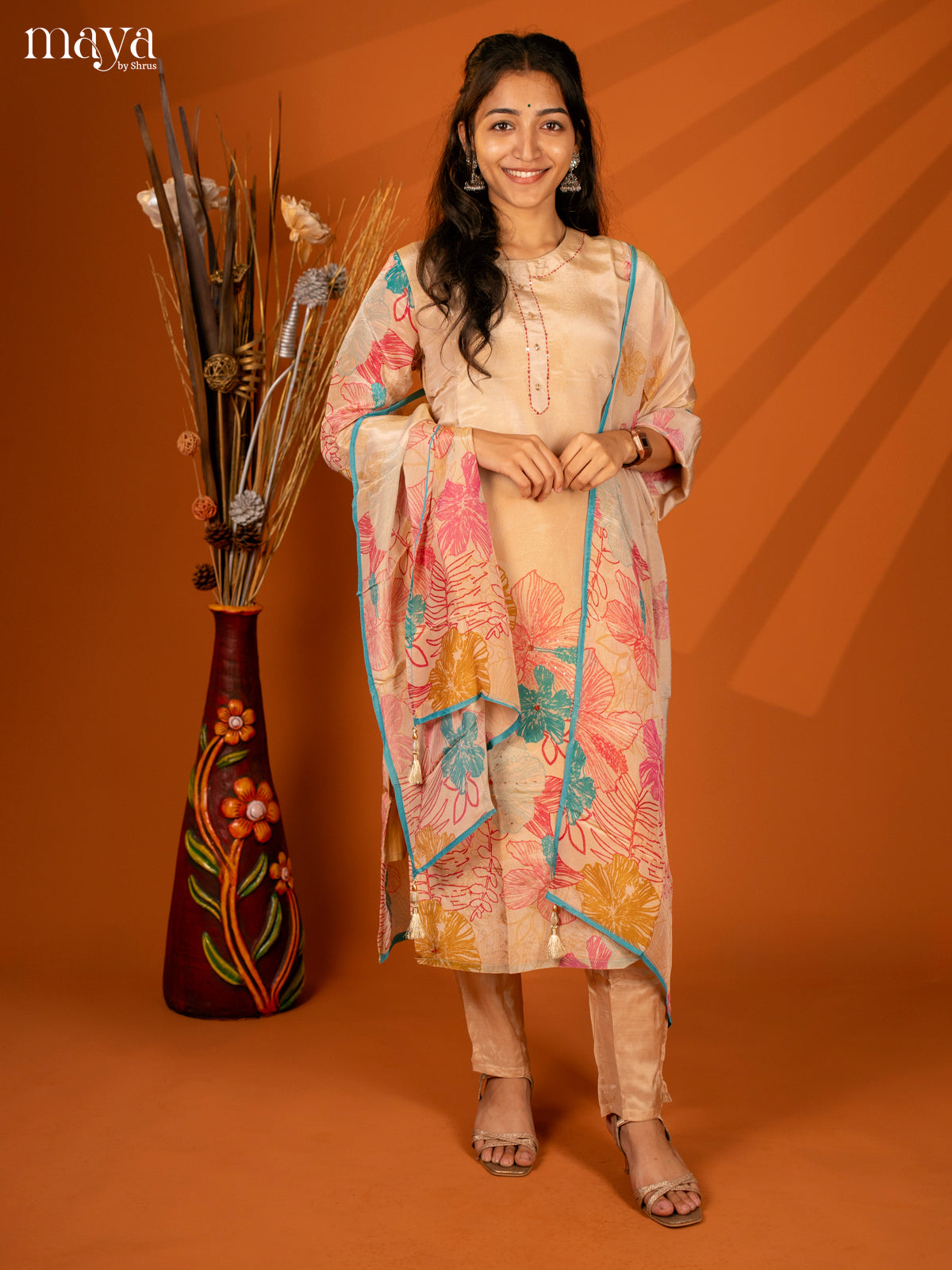 Embroidered Semi Georgette Sandal 3Pc Salwar Suit- Top, Bottom & Dupatta