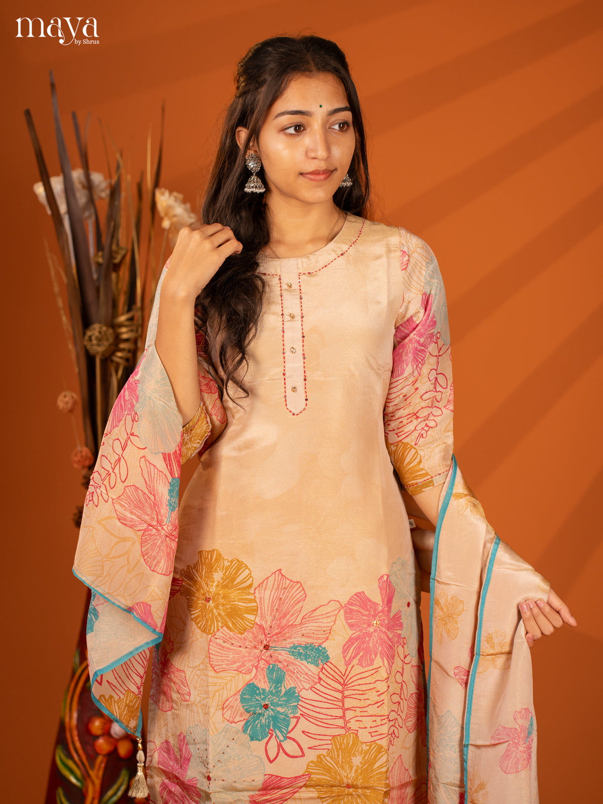 Embroidered Semi Georgette Sandal 3Pc Salwar Suit- Top, Bottom & Dupatta