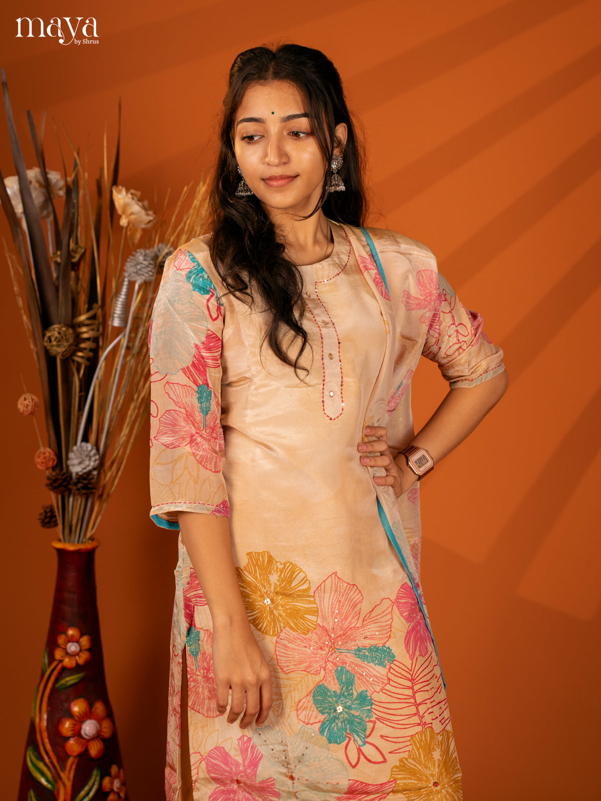 Embroidered Semi Georgette Sandal 3Pc Salwar Suit- Top, Bottom & Dupatta