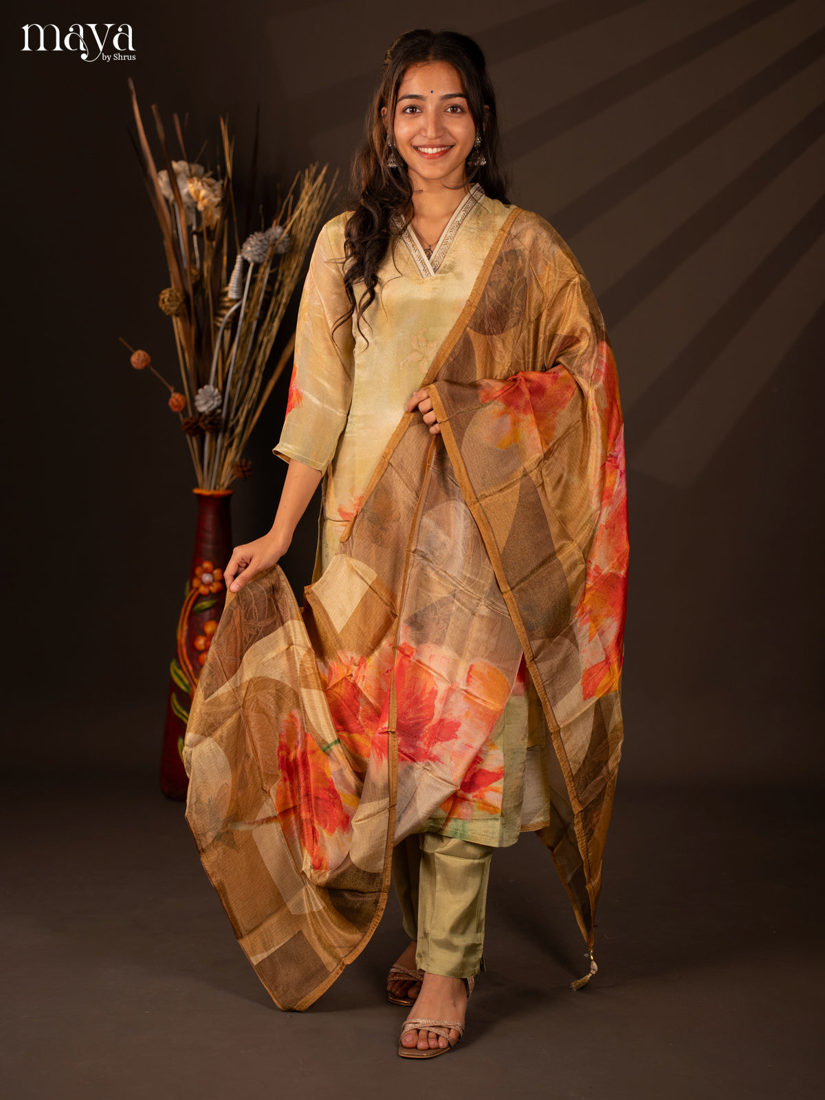 Embroidered Semi Georgette Green 3Pc Salwar Suit- Top, Bottom & Dupatta