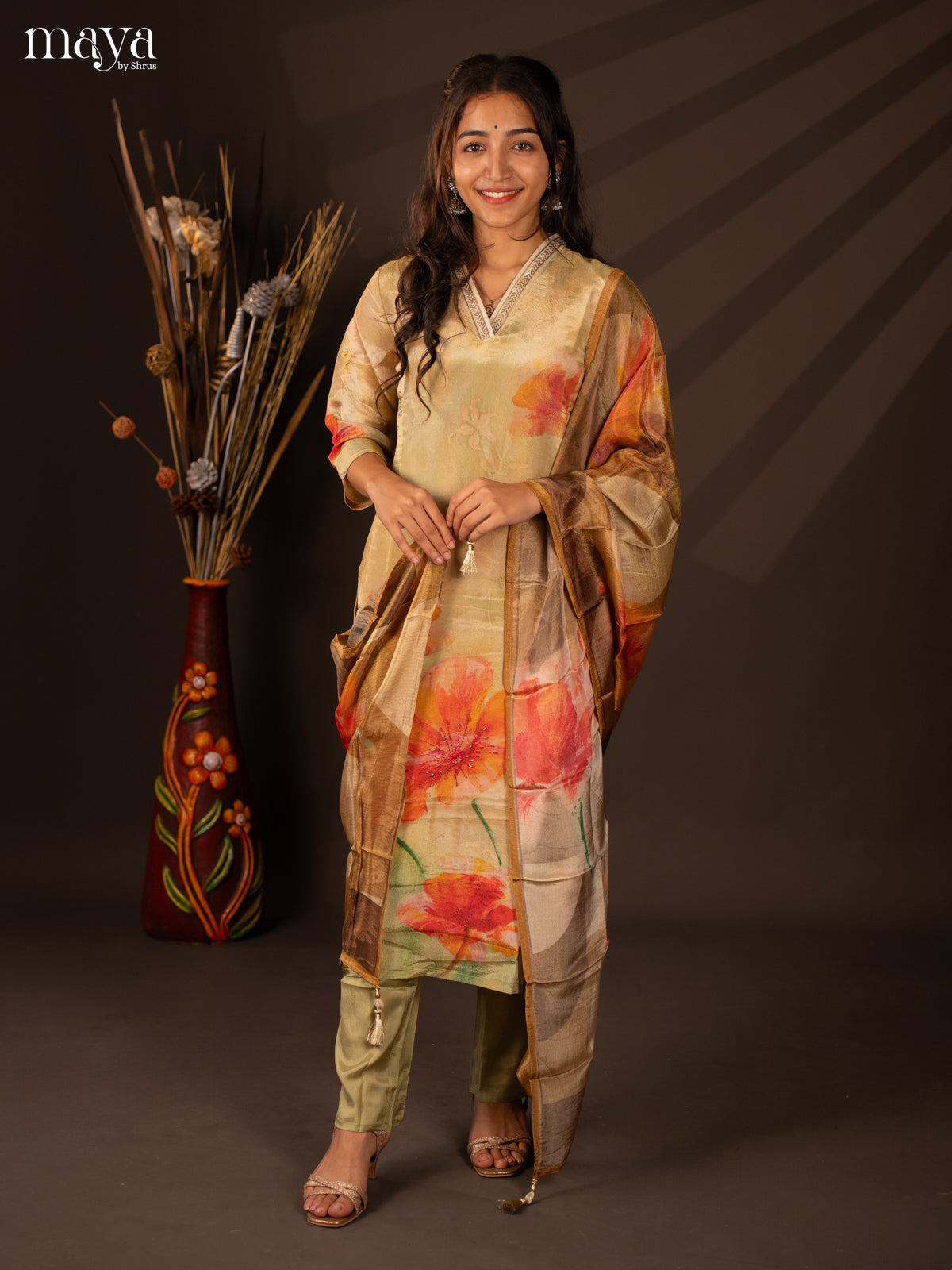 Embroidered Semi Georgette Green 3Pc Salwar Suit- Top, Bottom & Dupatta