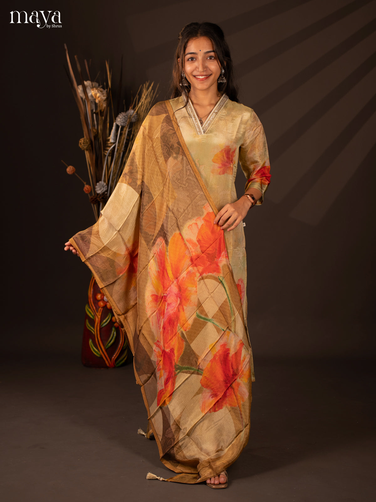 Embroidered Semi Georgette Green 3Pc Salwar Suit- Top, Bottom & Dupatta - Shop on Shrus.com