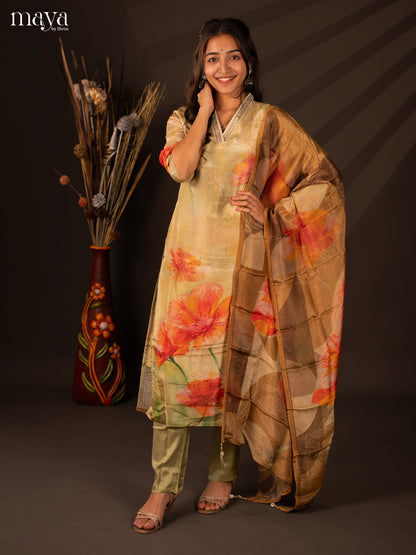 Embroidered Semi Georgette Green 3Pc Salwar Suit- Top, Bottom & Dupatta