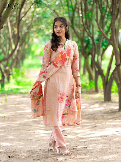 Embroidered Rayon Peach 3Pc Salwar Suit - Top, Bottom & Dupatta