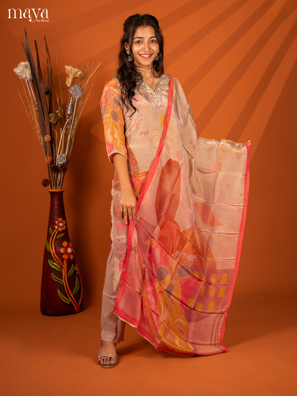 Embroidered Rayon 3Pc Purple Salwar Suit- Top, Bottom & Dupatta
