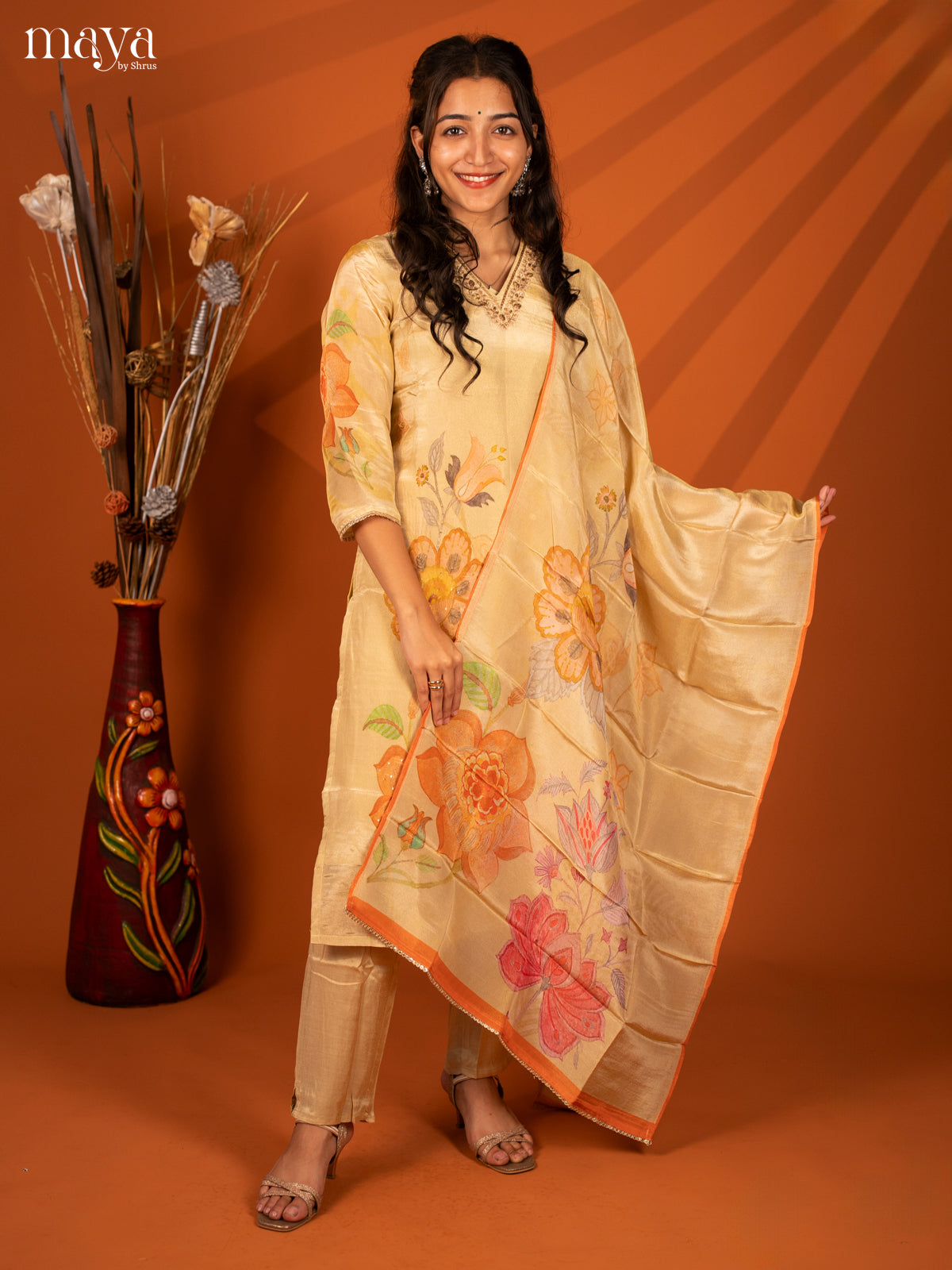 Embroidered Sandal Rayon 3 Pc Salwar Suit - Top, Bottom & Dupatta