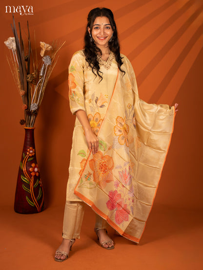 Embroidered Sandal Rayon 3 Pc Salwar Suit - Top, Bottom & Dupatta