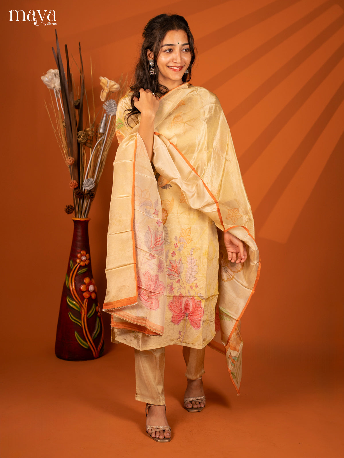 Embroidered Sandal Rayon 3 Pc Salwar Suit - Top, Bottom & Dupatta