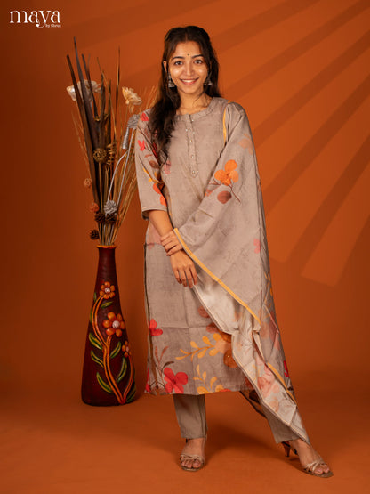Embroidered Rayon Grey 3Pc Salwar Suit- Top, Bottom & Duptta