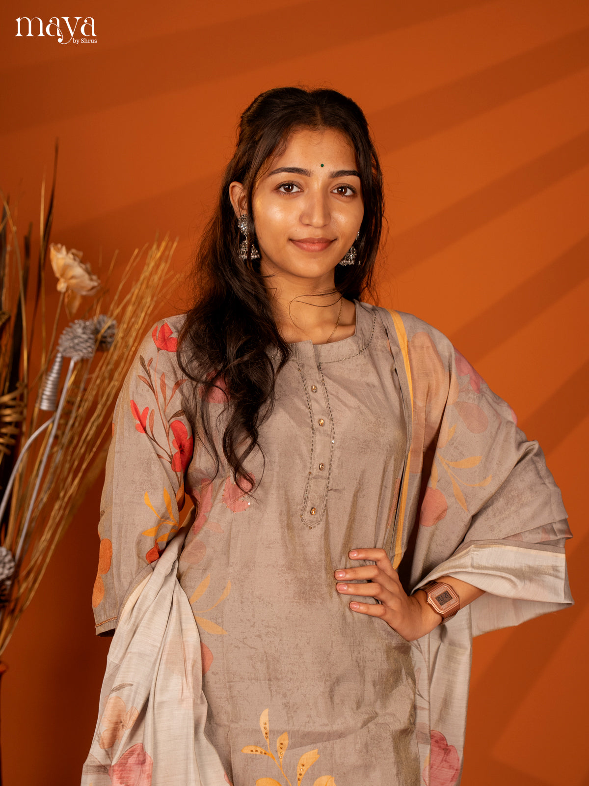 Embroidered Rayon Grey 3Pc Salwar Suit- Top, Bottom & Duptta