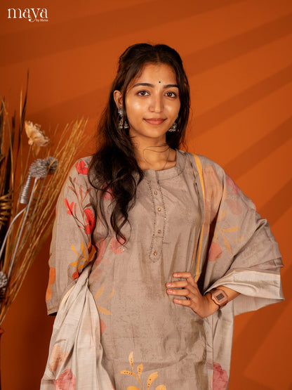 Embroidered Rayon Grey 3Pc Salwar Suit- Top, Bottom & Duptta