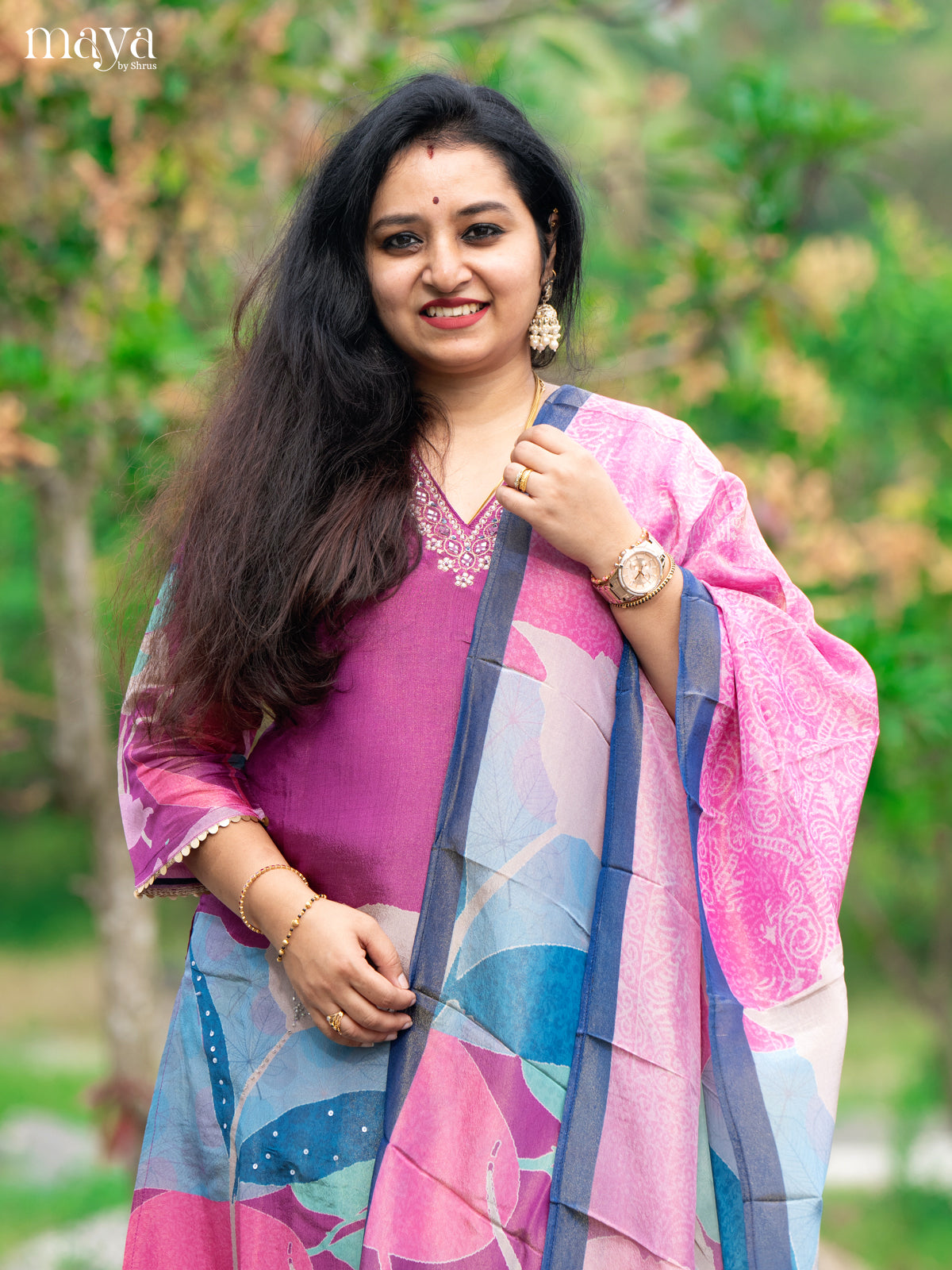 Embroidered Rayon Magenta 3Pc Salwar Suit - Top, Bottom & Dupatta
