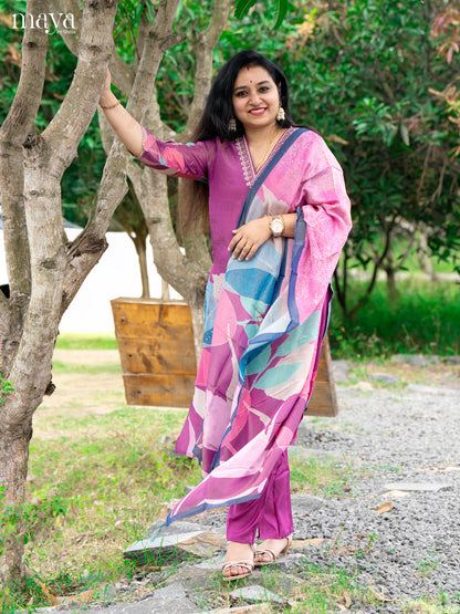 Embroidered Rayon Magenta 3Pc Salwar Suit - Top, Bottom & Dupatta