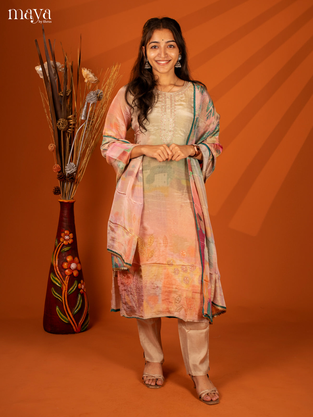 Embroidered Semi Georgette Green 3Pc Salwar Suit- Top, Bottom & Dupatta