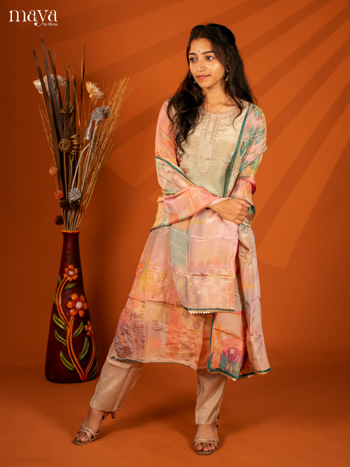 Embroidered Semi Georgette Green 3Pc Salwar Suit- Top, Bottom & Dupatta