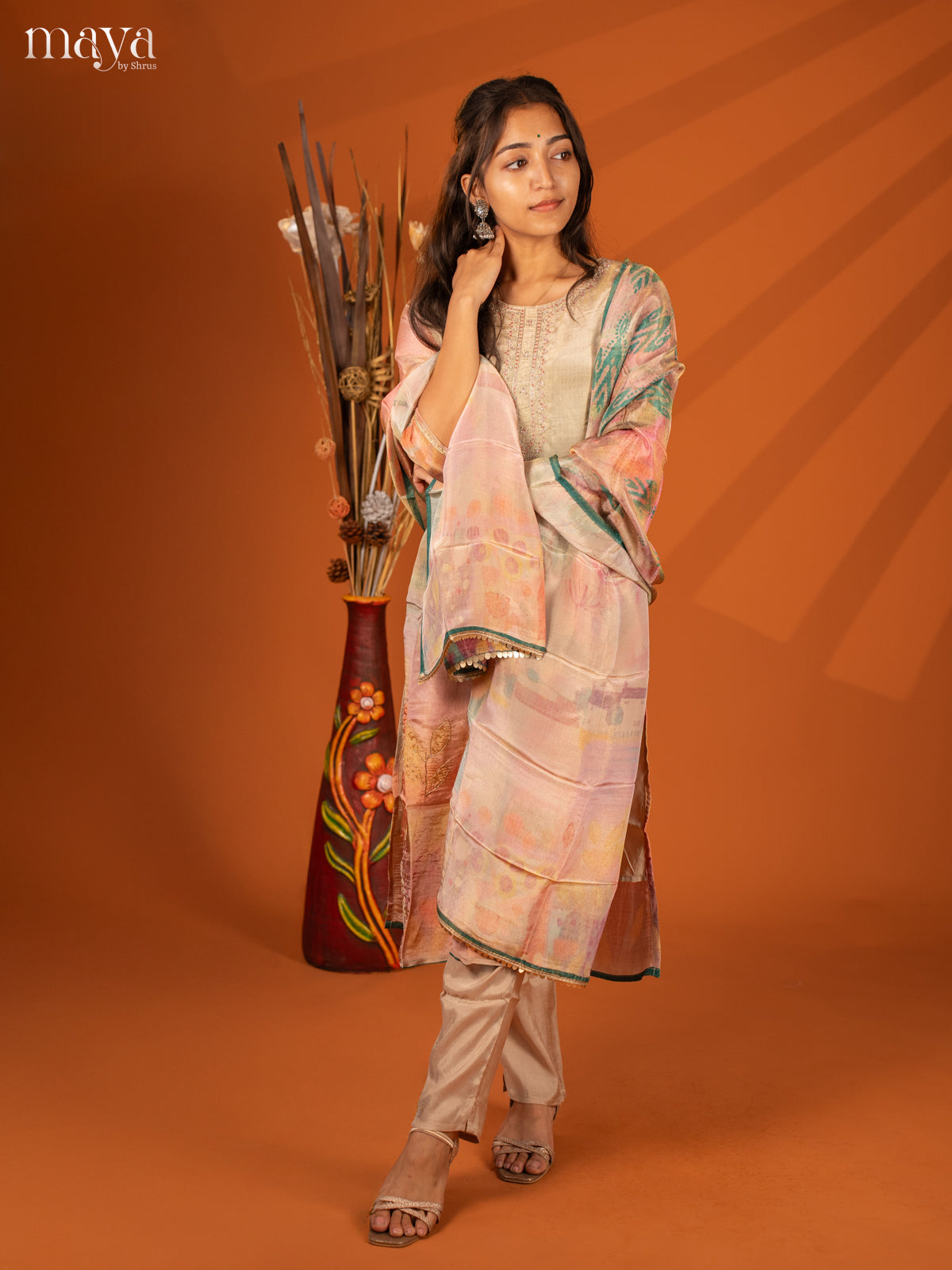 Embroidered Semi Georgette Green 3Pc Salwar Suit- Top, Bottom & Dupatta