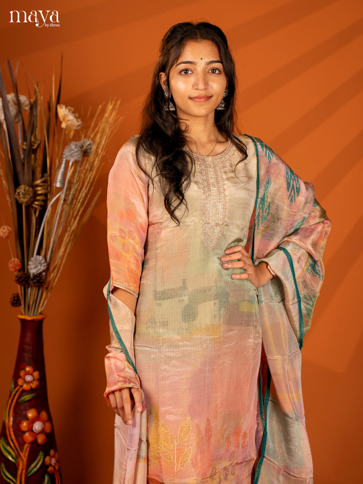 Embroidered Semi Georgette Green 3Pc Salwar Suit- Top, Bottom & Dupatta