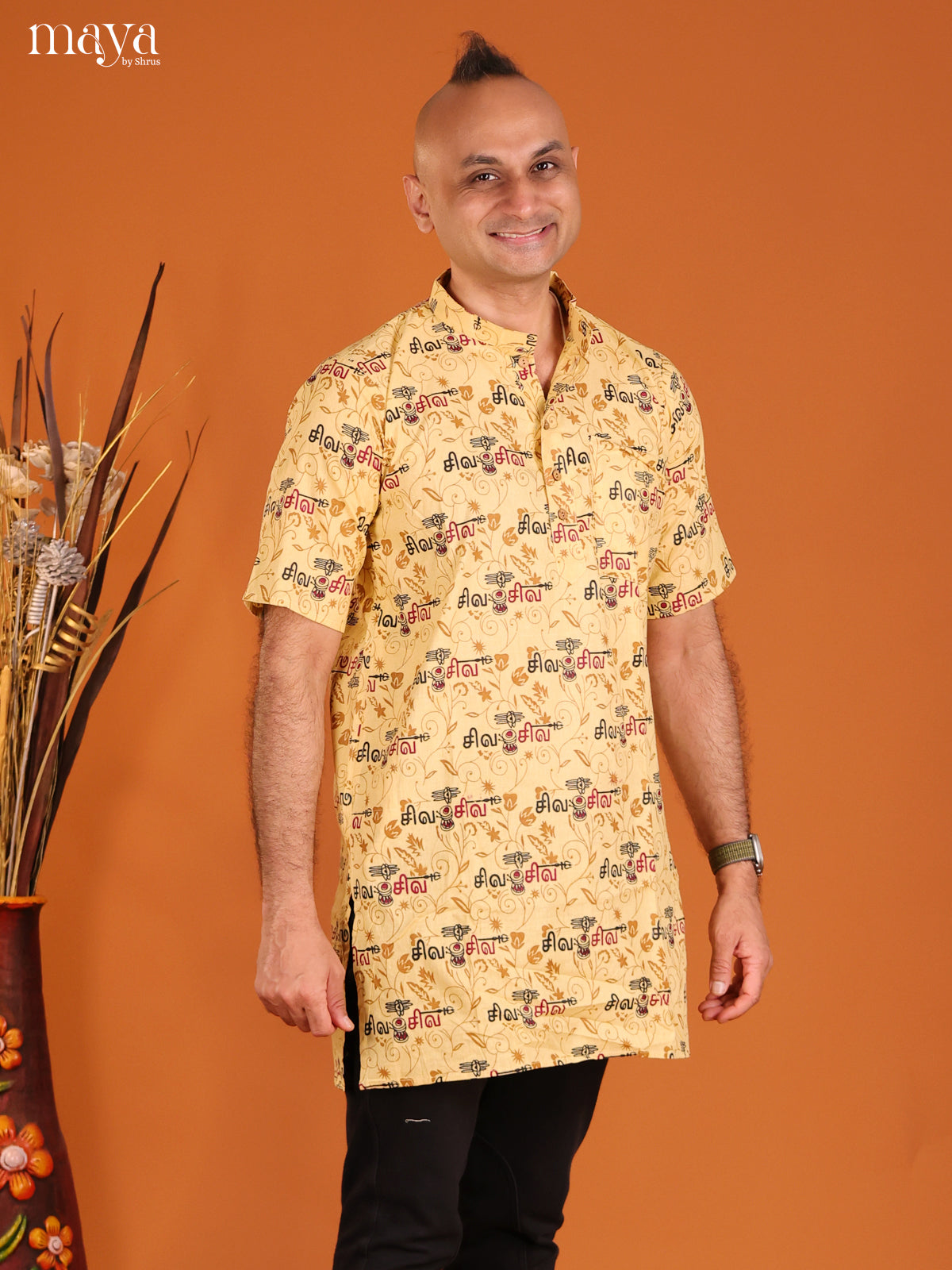 Sandal Cotton Divine Print Short Men Kurta