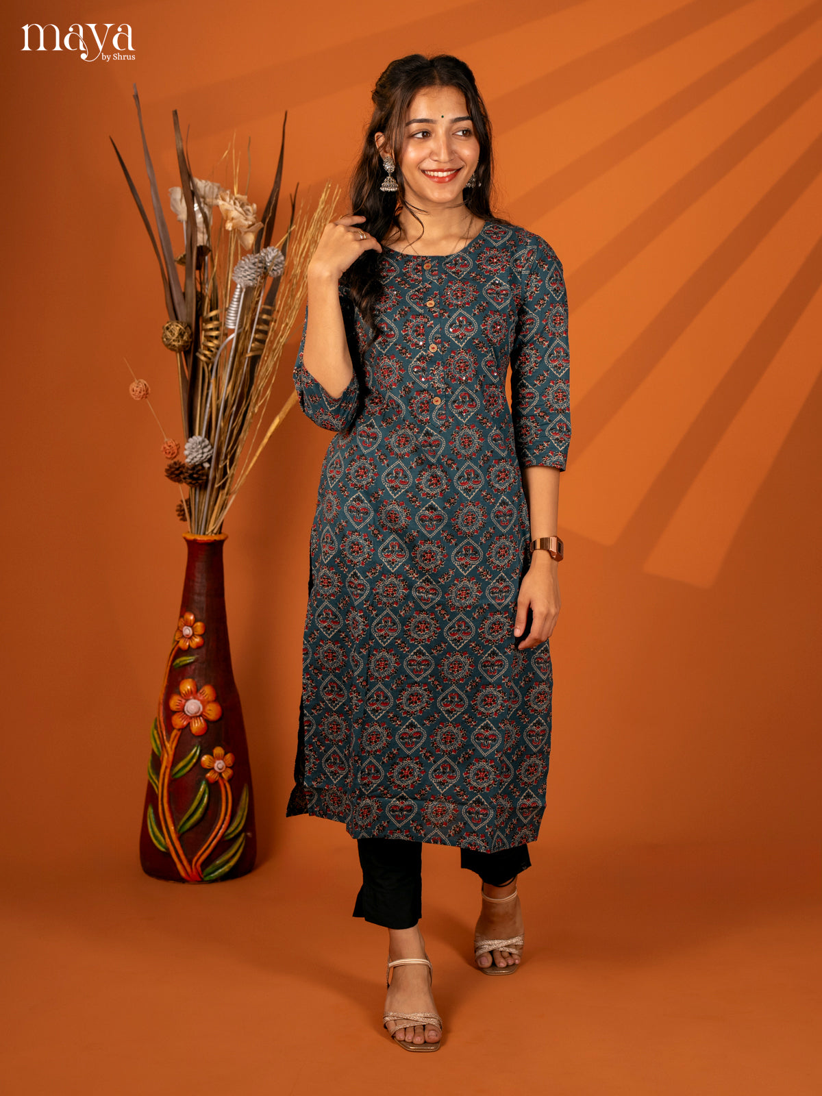 Blue Ajrakh Printed Cotton Kurti