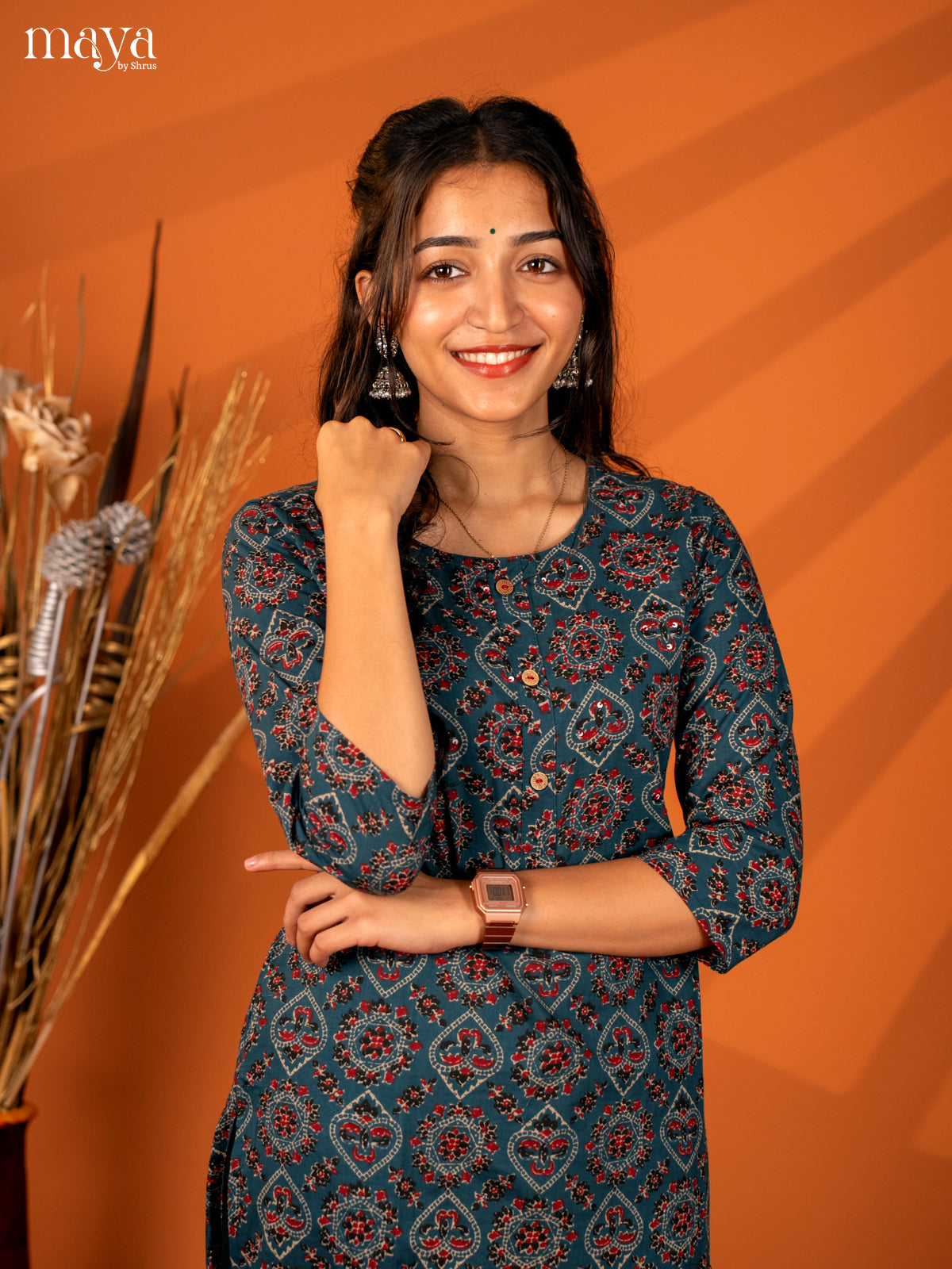Blue Ajrakh Printed Cotton Kurti