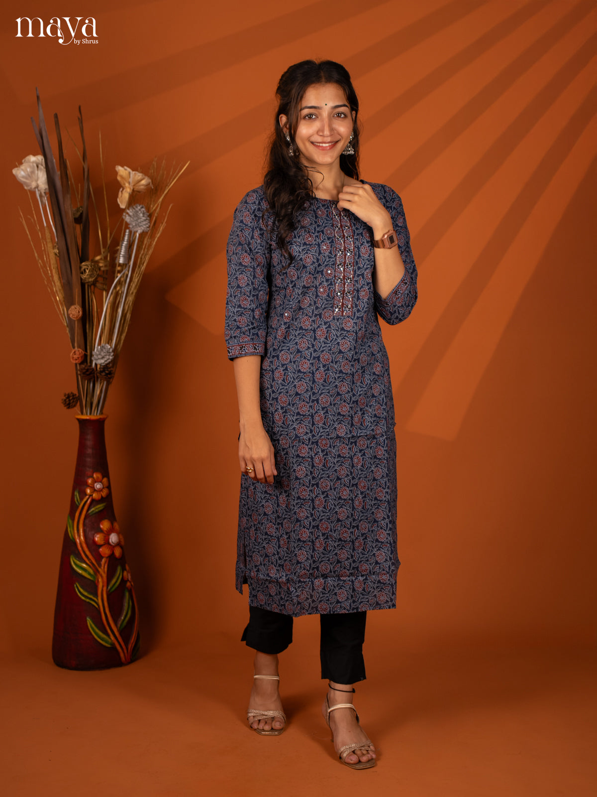 Blue Block Printed Cotton Kurti