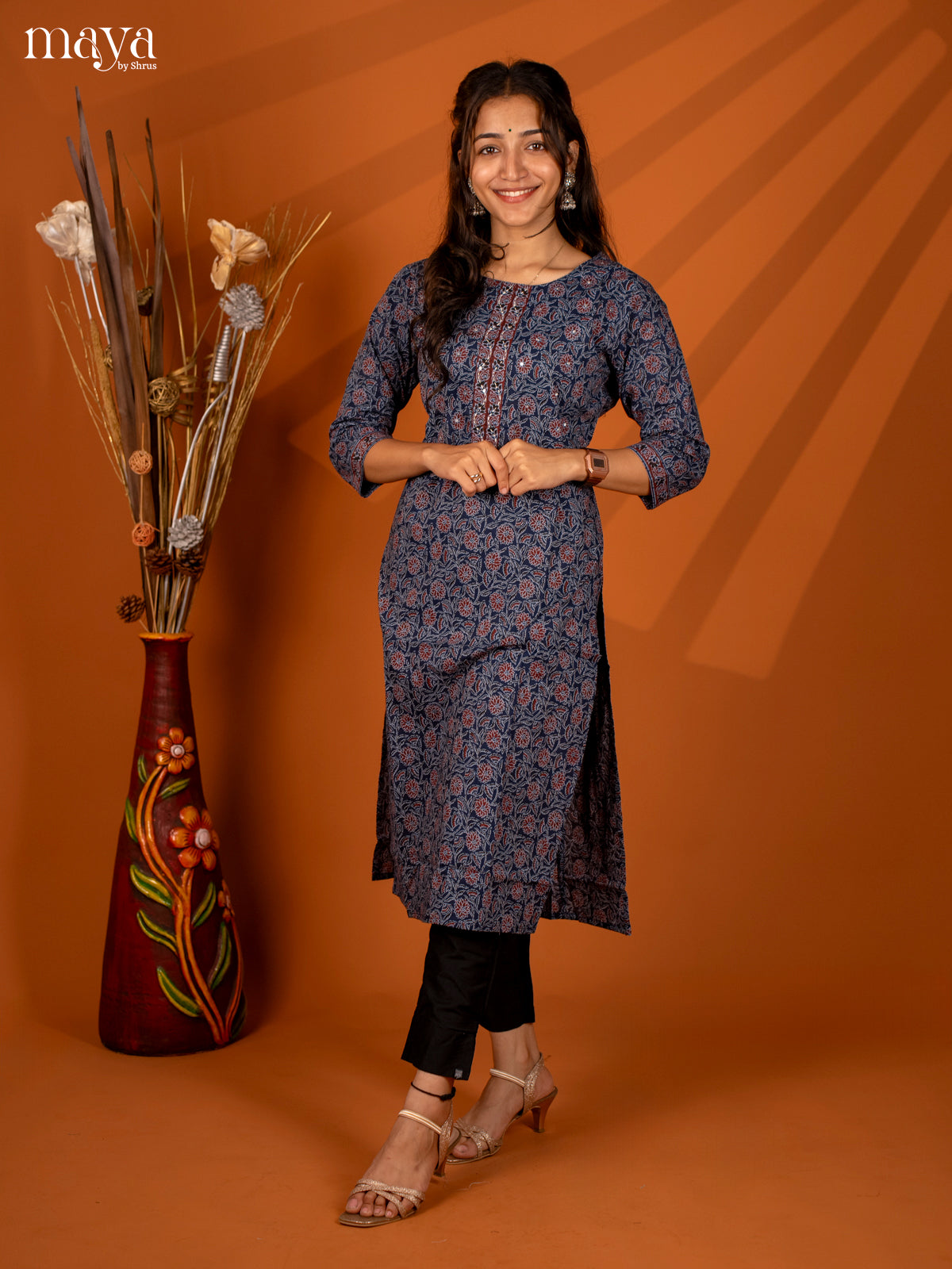 Blue Block Printed Cotton Kurti