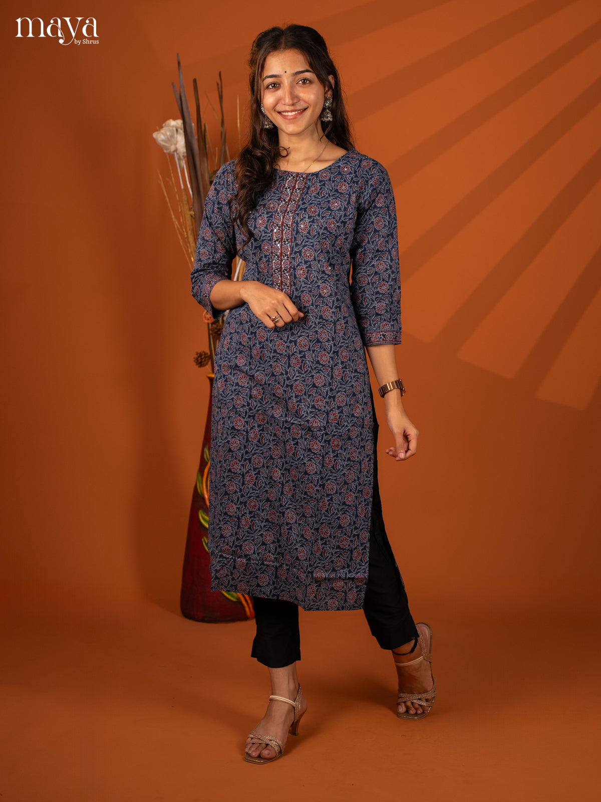 Blue Block Printed Cotton Kurti