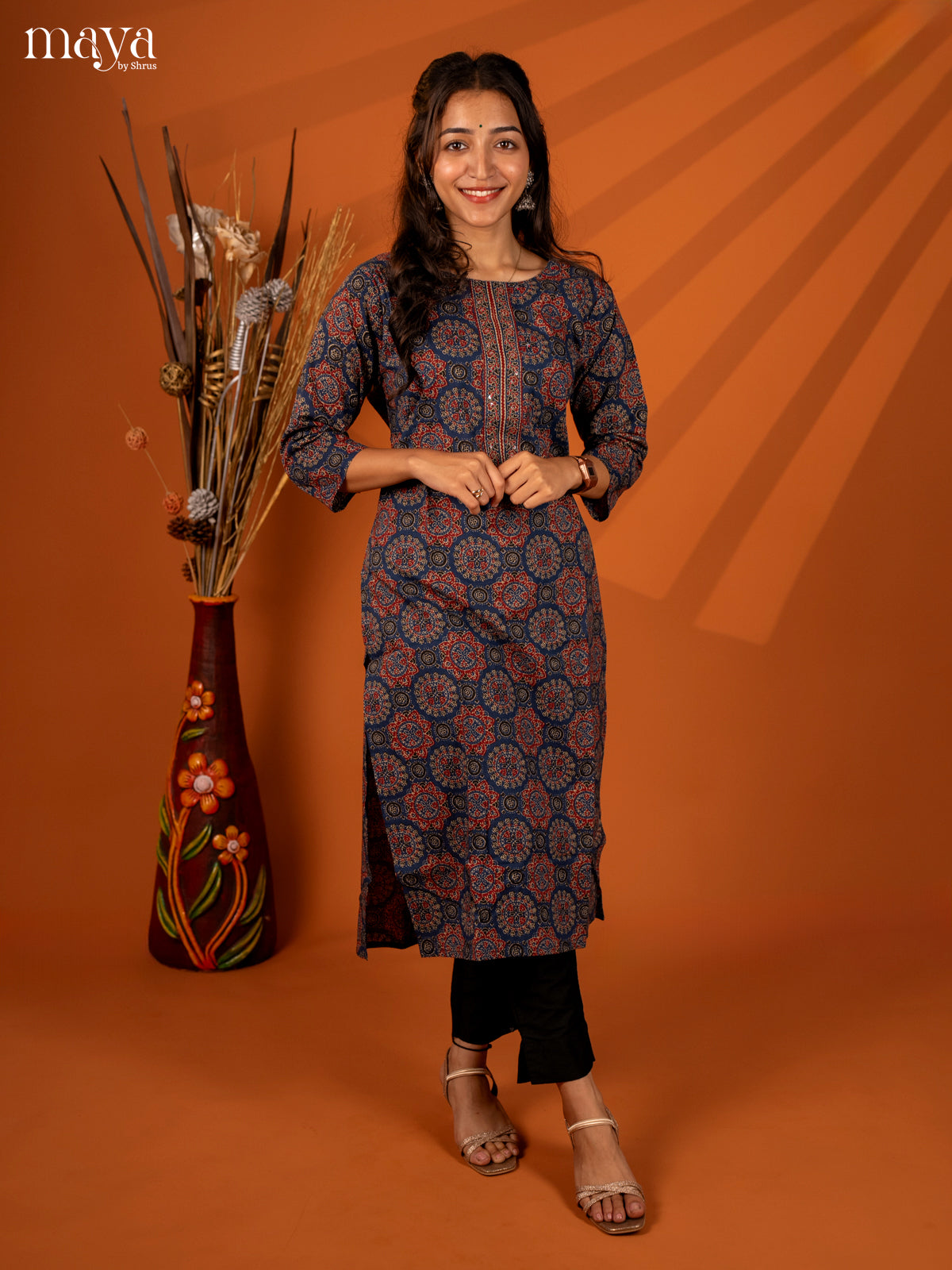 Blue Ajrakh Printed Cotton Kurti