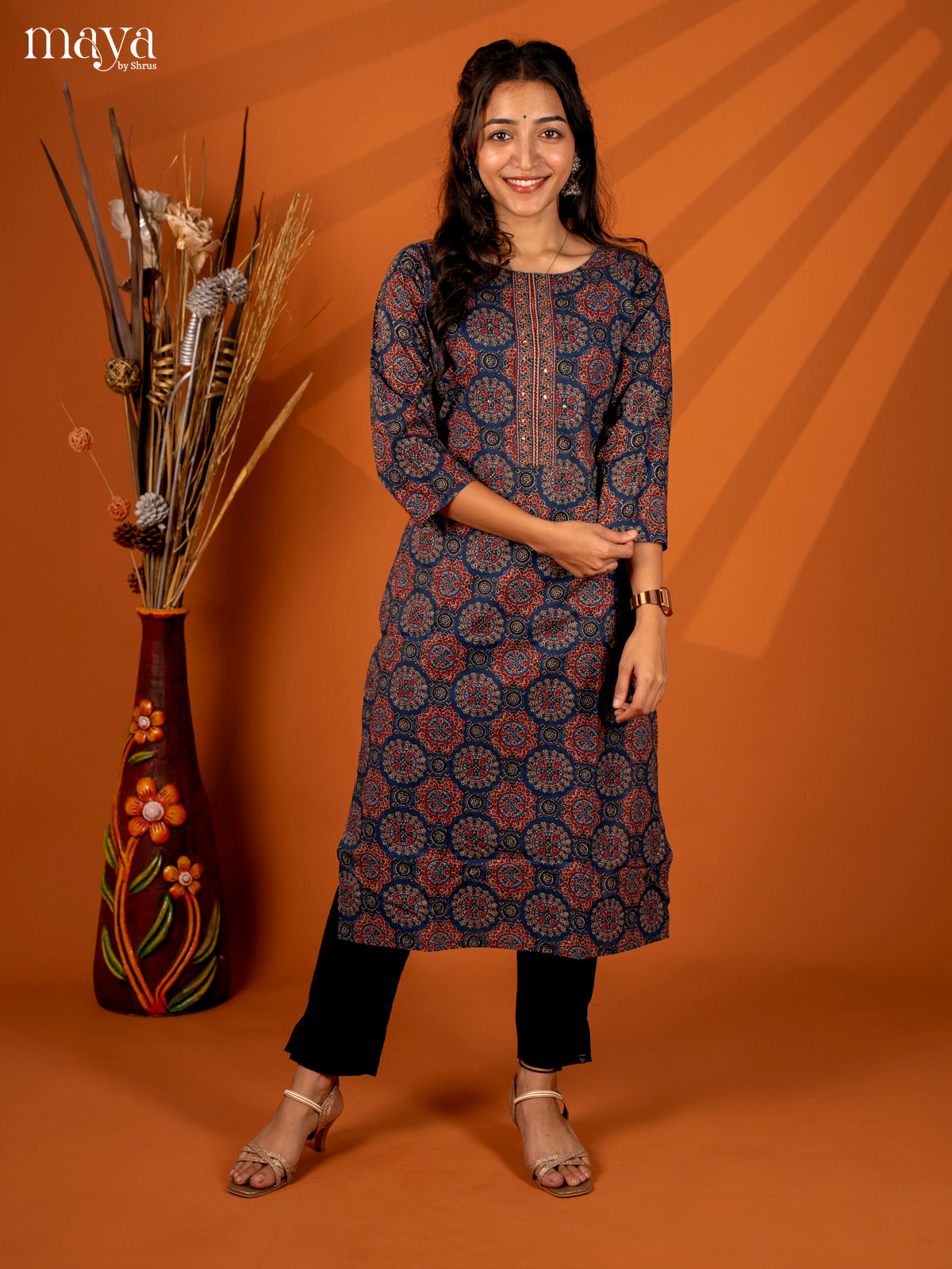 Blue Ajrakh Printed Cotton Kurti