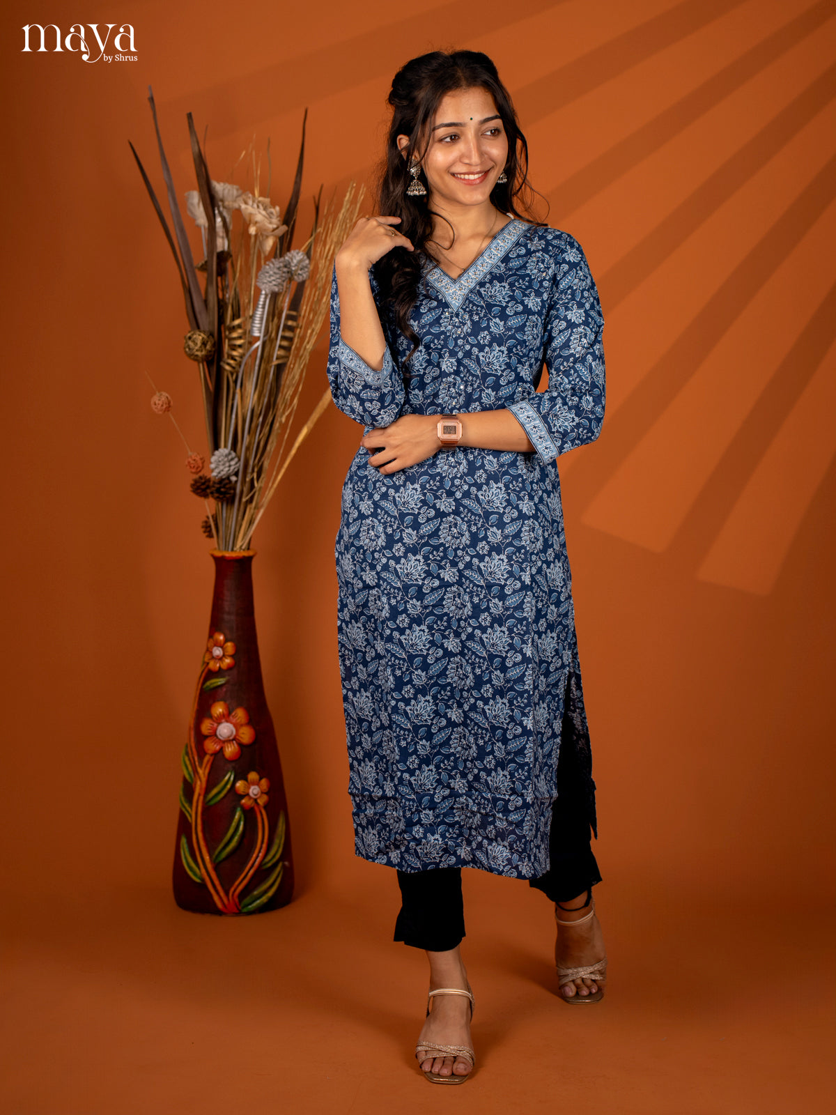 Blue Ajrakh Printed Cotton Kurti