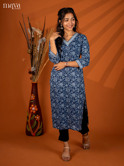 Blue Ajrakh Printed Cotton Kurti