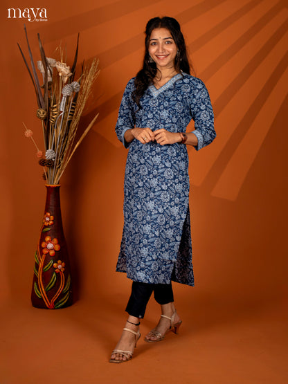 Blue Ajrakh Printed Cotton Kurti