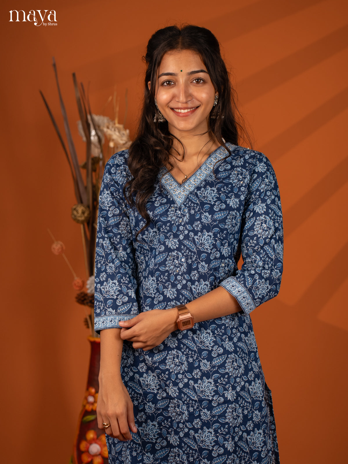 Blue Ajrakh Printed Cotton Kurti