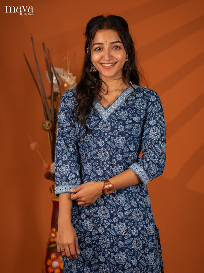 Blue Ajrakh Printed Cotton Kurti