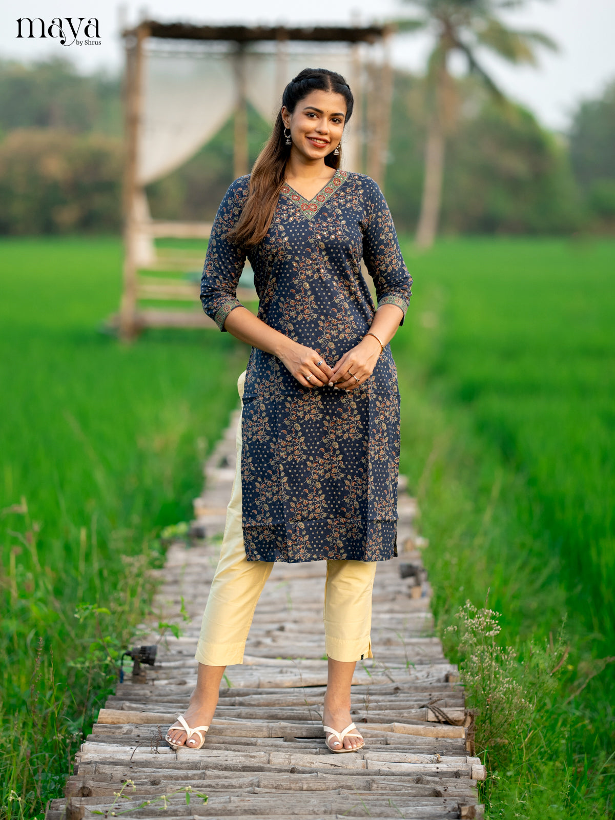 Blue Ajrakh Printed Cotton Kurti