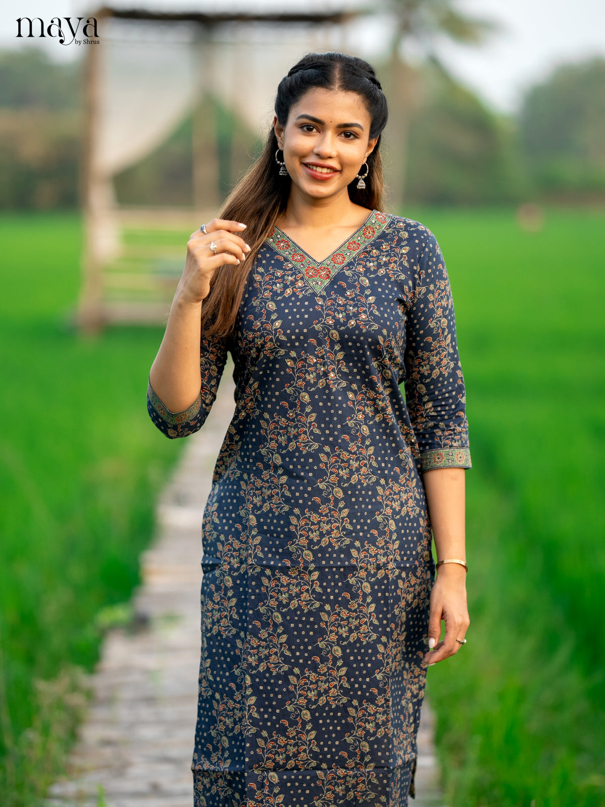 Blue Ajrakh Printed Cotton Kurti