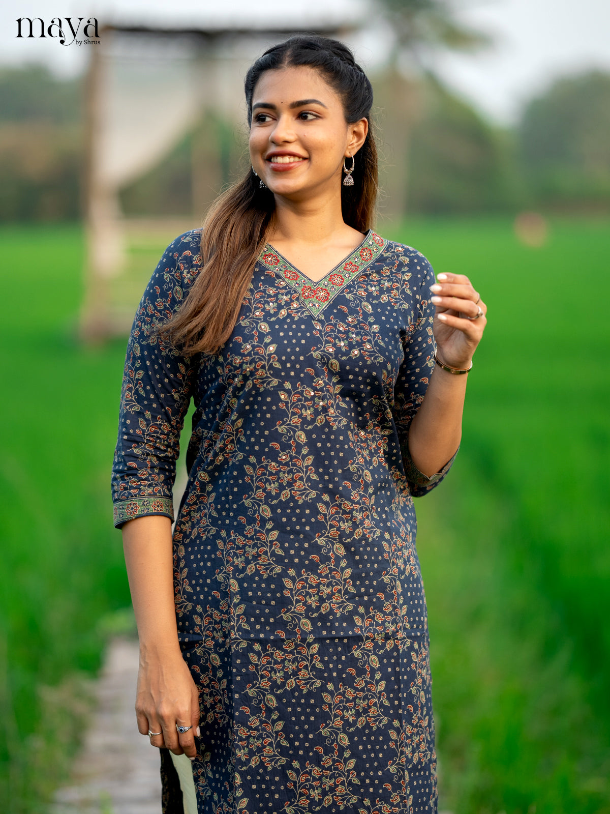 Blue Ajrakh Printed Cotton Kurti