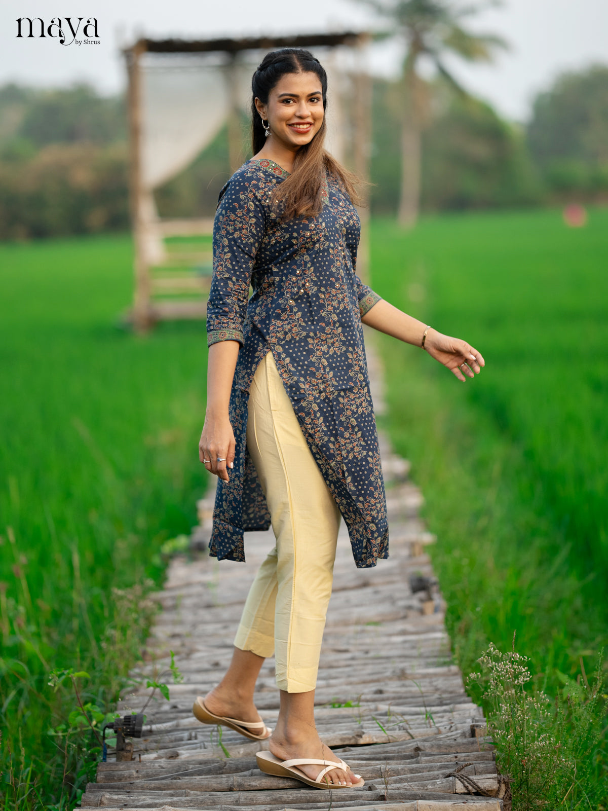 Blue Ajrakh Printed Cotton Kurti