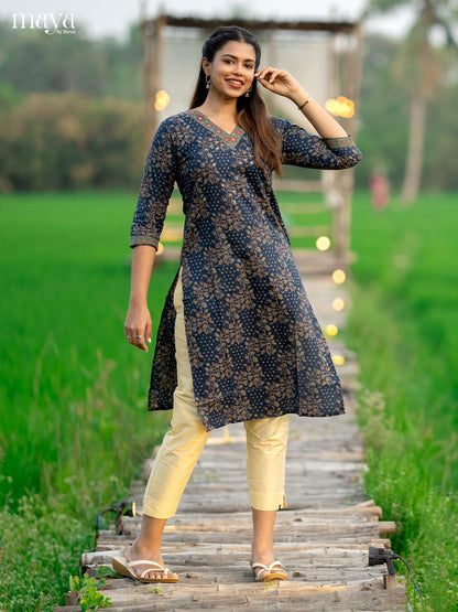 Blue Ajrakh Printed Cotton Kurti