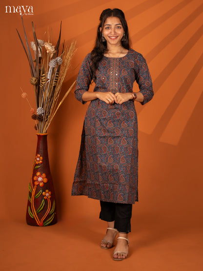 Blue Ajrakh Printed Cotton Kurti