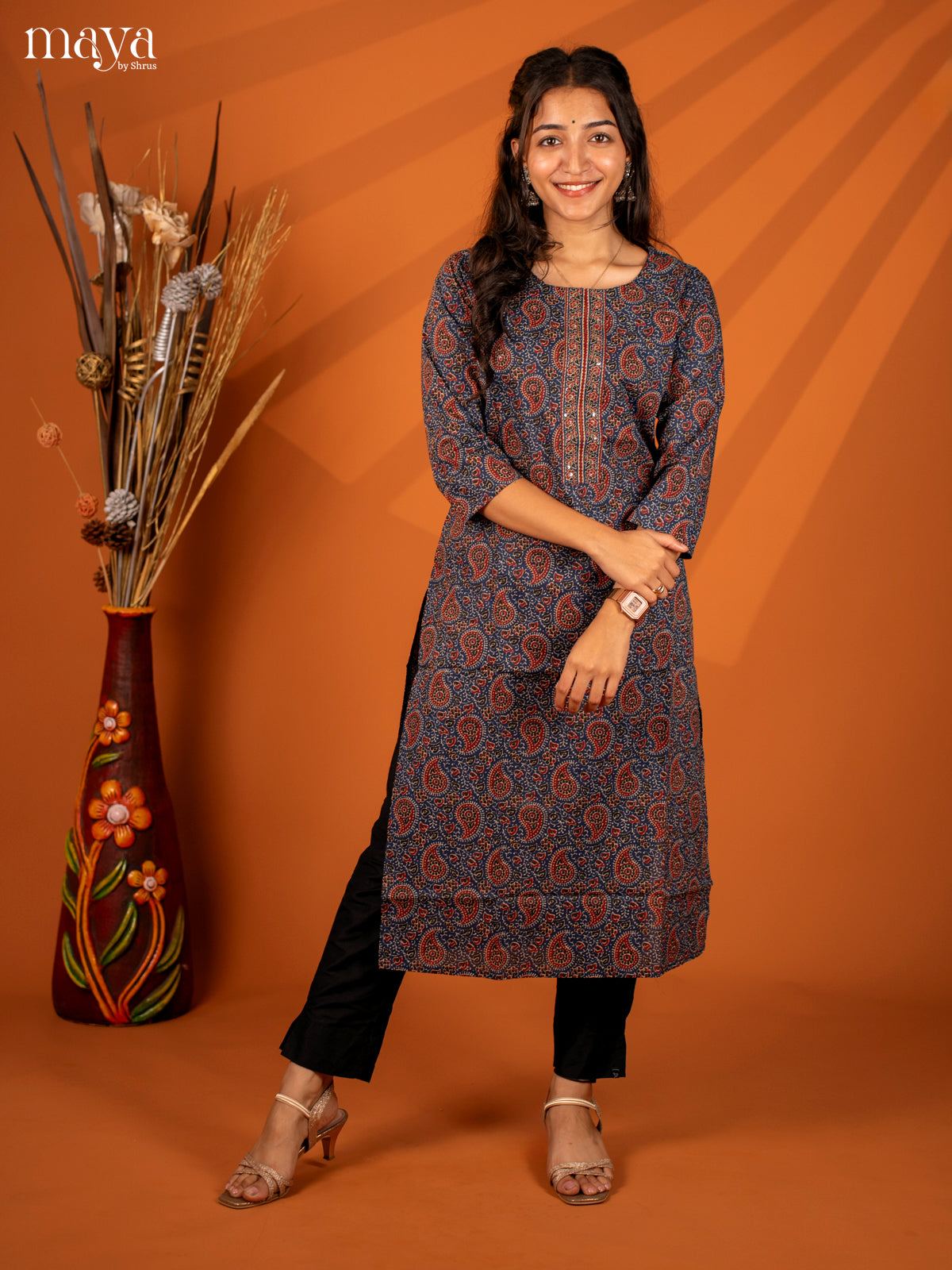 Blue Ajrakh Printed Cotton Kurti