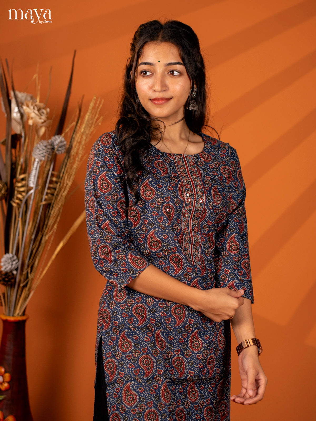 Blue Ajrakh Printed Cotton Kurti