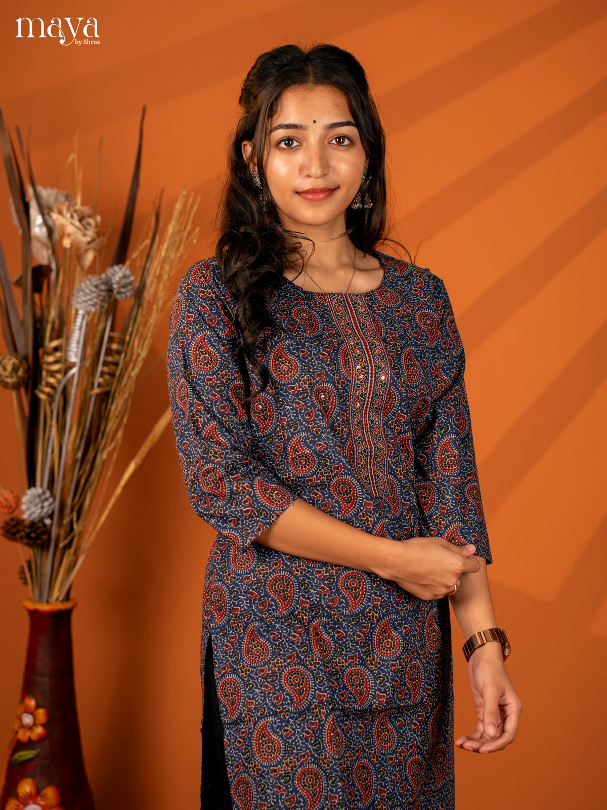 Blue Ajrakh Printed Cotton Kurti