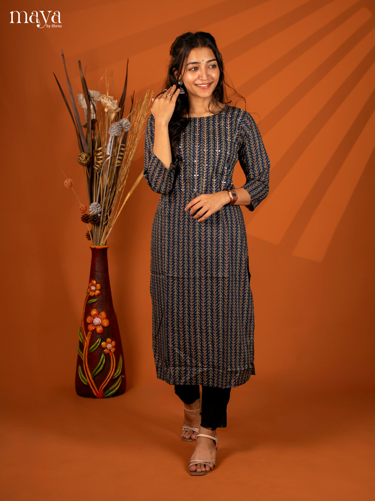 Blue Block Printed Cotton Kurti