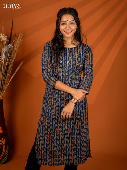 Blue Block Printed Cotton Kurti