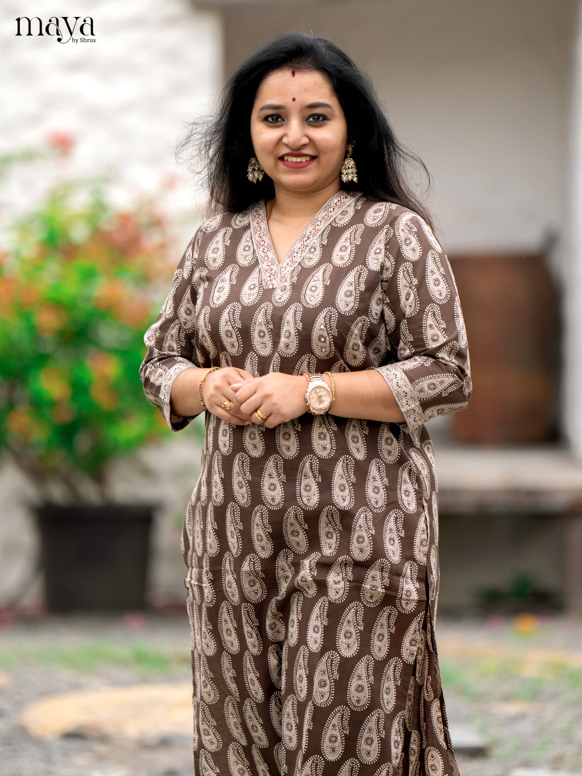 Brown Block Printed Cotton Kurti