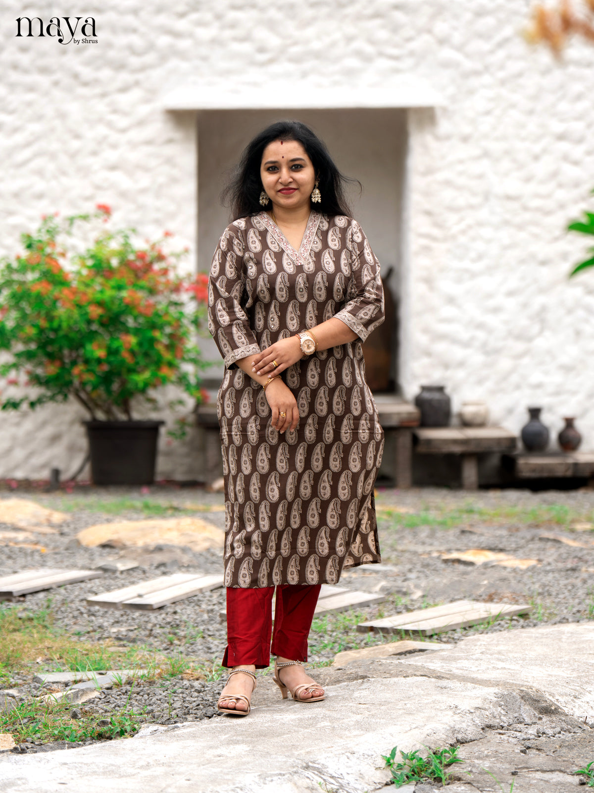 Brown Block Printed Cotton Kurti