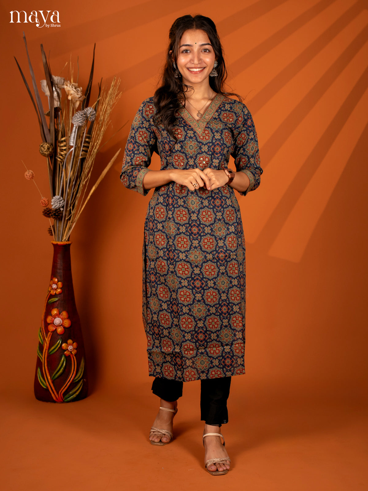 Blue Block Printed Cotton Kurti