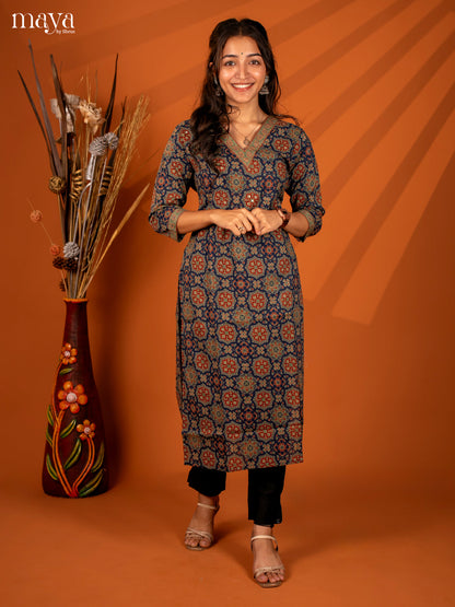 Blue Block Printed Cotton Kurti