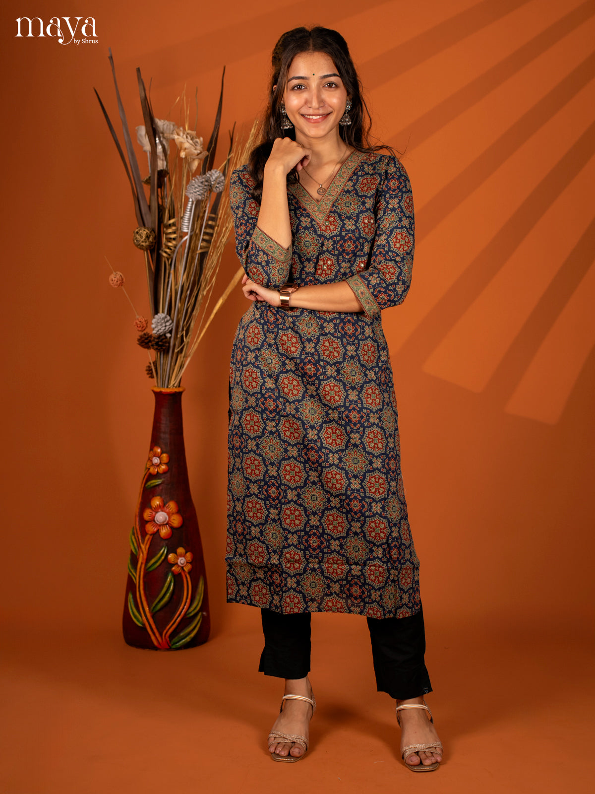 Blue Block Printed Cotton Kurti